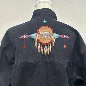 Vintage Natural Wonders Dream Catcher Bear Embroidered Button Down Shirt Size M